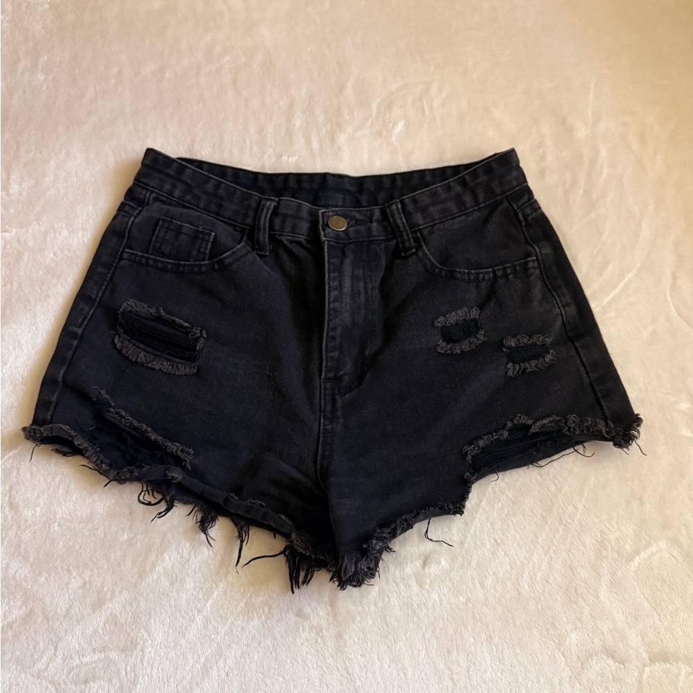 Women’s Black Distressed Denim Shorts